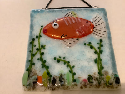 Mosaic turquoise fish trinket dish. Approx 13 cm x 13 cm