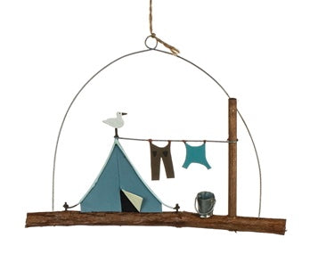 Blue Tent on driftwood